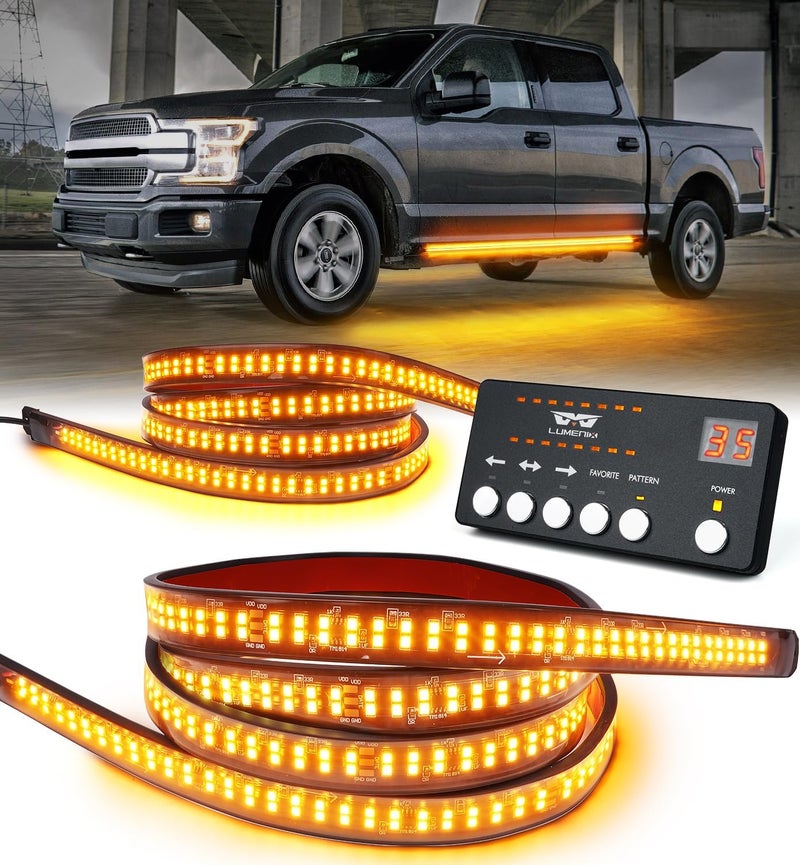 LUMENIX 2PCS 70 Inch Emergency Strobe Lights Strip LED Running Board Flexible Lights Bar Flashing Warning Hazard Safety Side Light for Construction Vehicles Tow Work Trucks Pickups - Amber - Image 1